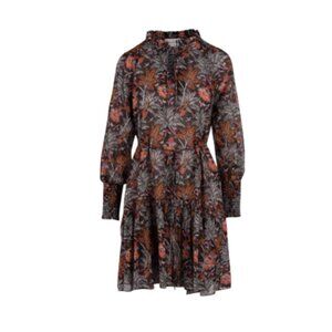 Charlotte Brody Blye Dress Womens XS Black Orange Floral Long Sleeve Cotton Mini
